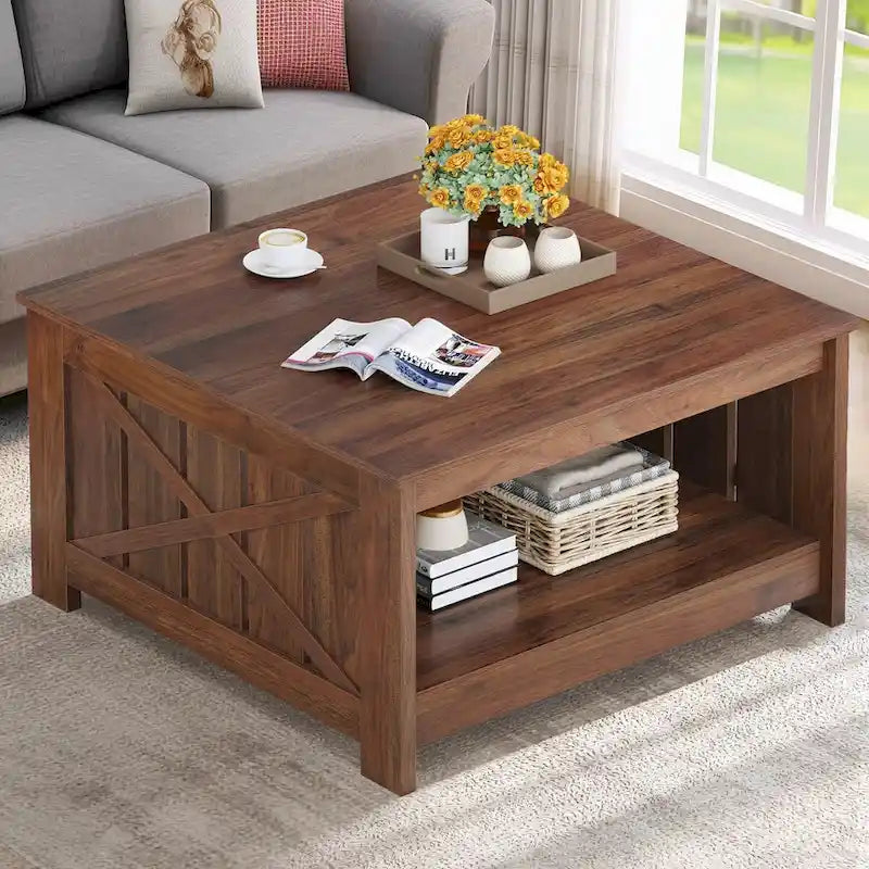 Table basse de ferme avec rangement pour salon, table basse carrée