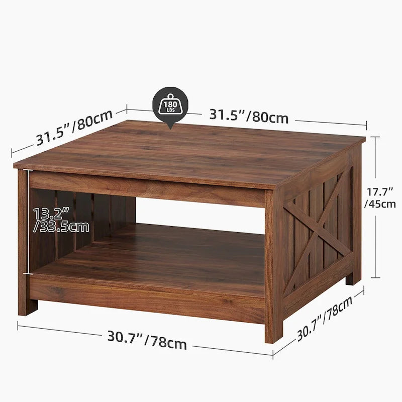 Table basse de ferme avec rangement pour salon, table basse carrée
