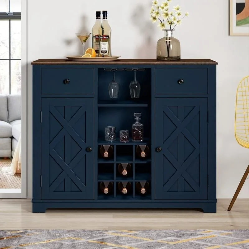 Meuble à vin moderne avec porte en X et porte-bouteilles intégré de 119 cm de largeur