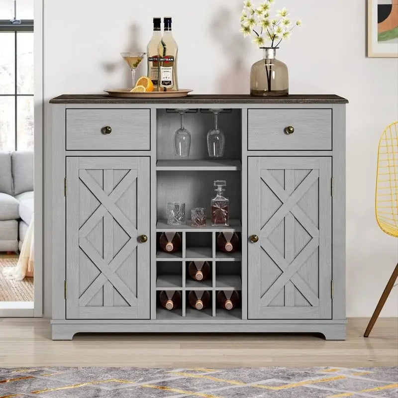 Meuble à vin moderne avec porte en X et porte-bouteilles intégré de 119 cm de largeur