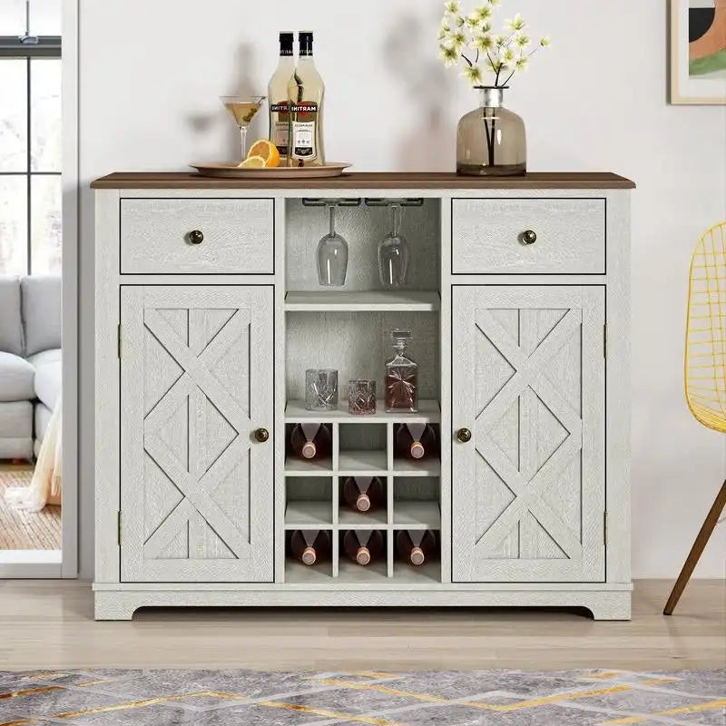 Meuble à vin moderne avec porte en X et porte-bouteilles intégré de 119 cm de largeur