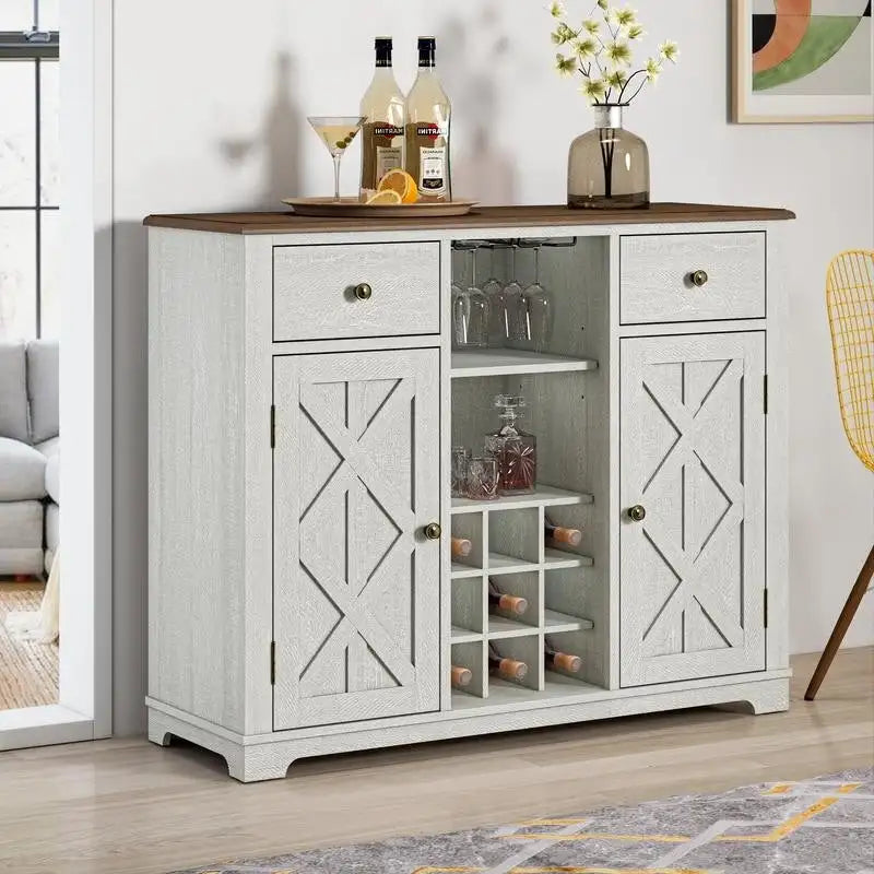 Meuble à vin moderne avec porte en X et porte-bouteilles intégré de 119 cm de largeur