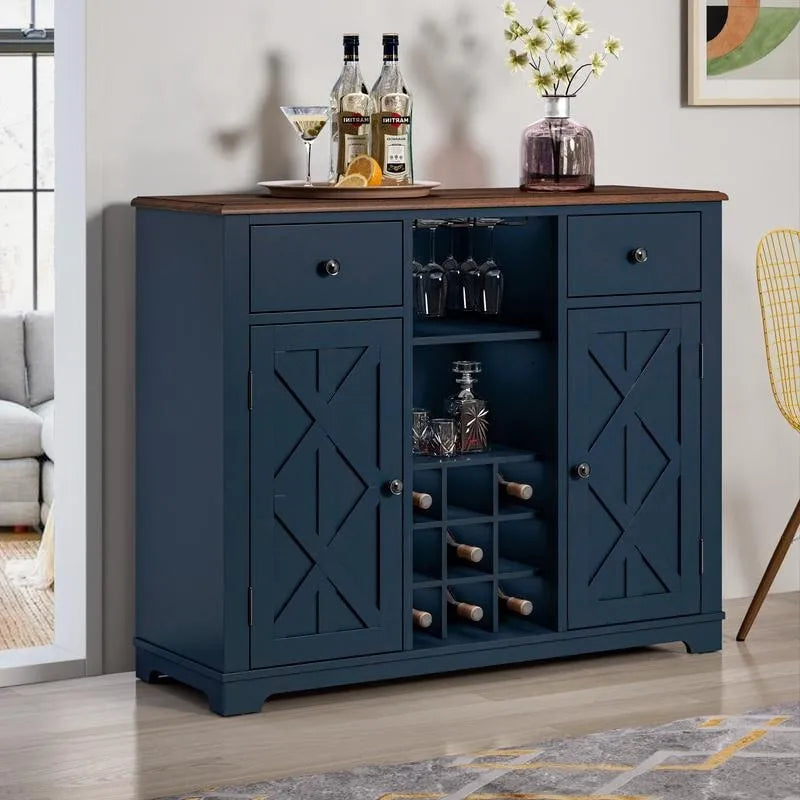 Meuble à vin moderne avec porte en X et porte-bouteilles intégré de 119 cm de largeur