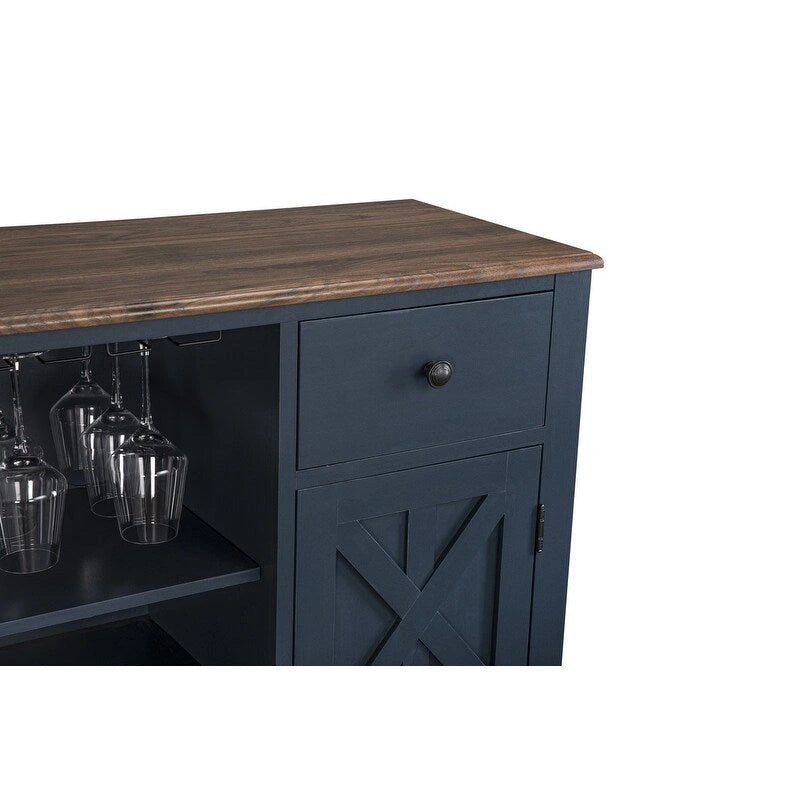 Meuble à vin moderne avec porte en X et porte-bouteilles intégré de 119 cm de largeur