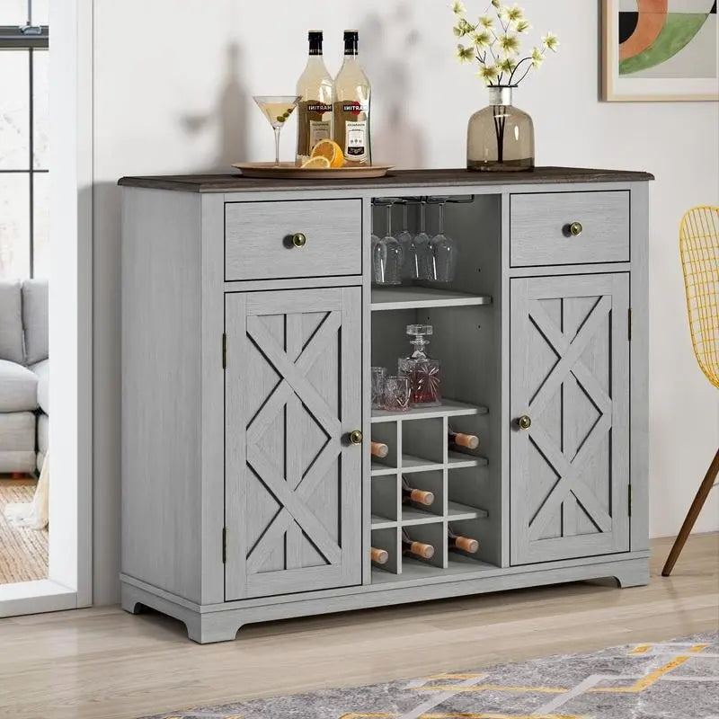 Meuble à vin moderne avec porte en X et porte-bouteilles intégré de 119 cm de largeur
