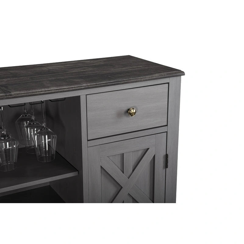 Meuble à vin moderne avec porte en X et porte-bouteilles intégré de 119 cm de largeur
