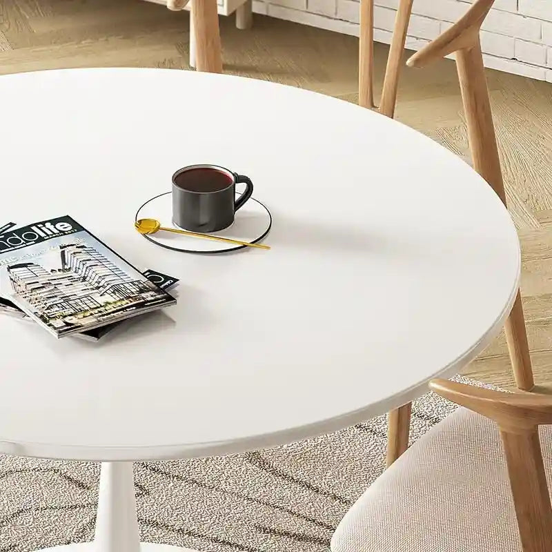 Table de cuisine ou de salle à manger ronde de style Mid-Century Modern avec plateau en MDF de qualité supérieure et pied central en acier pour salle à manger