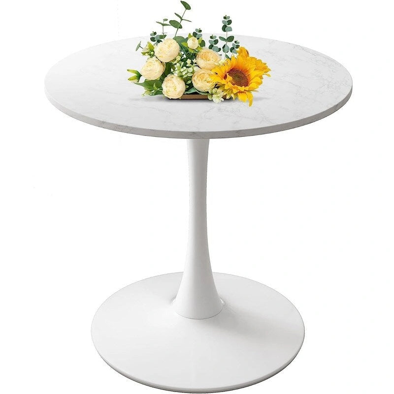 Table de cuisine ou de salle à manger ronde de style Mid-Century Modern avec plateau en MDF de qualité supérieure et pied central en acier pour salle à manger