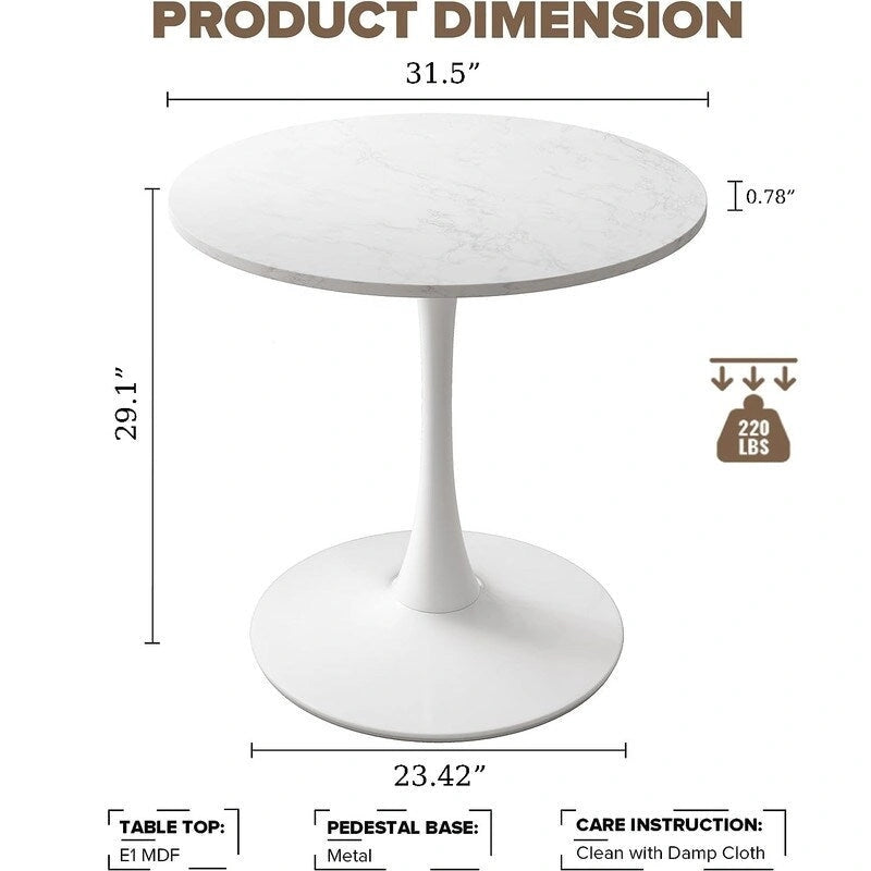 Table de cuisine ou de salle à manger ronde de style Mid-Century Modern avec plateau en MDF de qualité supérieure et pied central en acier pour salle à manger