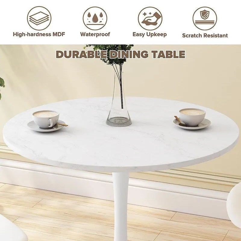 Table de cuisine ou de salle à manger ronde de style Mid-Century Modern avec plateau en MDF de qualité supérieure et pied central en acier pour salle à manger
