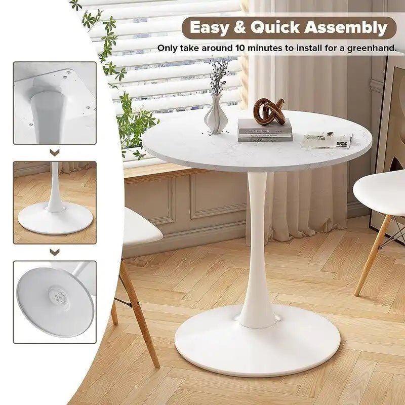 Table de cuisine ou de salle à manger ronde de style Mid-Century Modern avec plateau en MDF de qualité supérieure et pied central en acier pour salle à manger