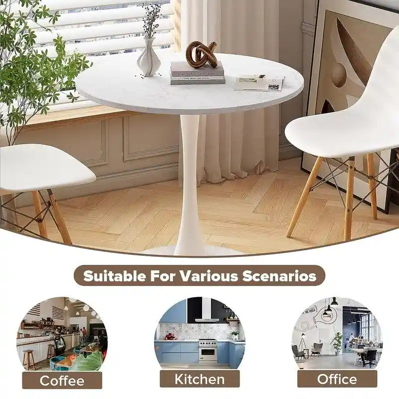Table de cuisine ou de salle à manger ronde de style Mid-Century Modern avec plateau en MDF de qualité supérieure et pied central en acier pour salle à manger