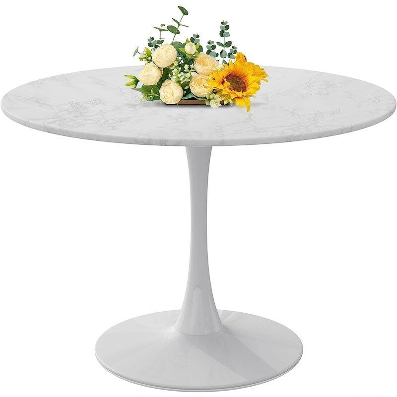 Table de cuisine ou de salle à manger ronde de style Mid-Century Modern avec plateau en MDF de qualité supérieure et pied central en acier pour salle à manger