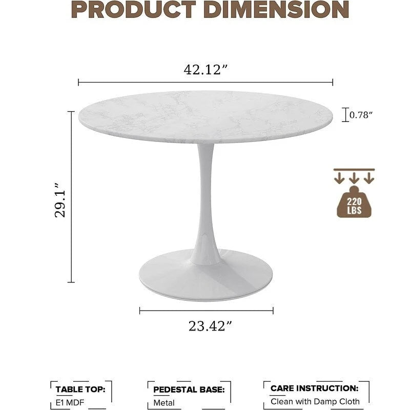 Table de cuisine ou de salle à manger ronde de style Mid-Century Modern avec plateau en MDF de qualité supérieure et pied central en acier pour salle à manger