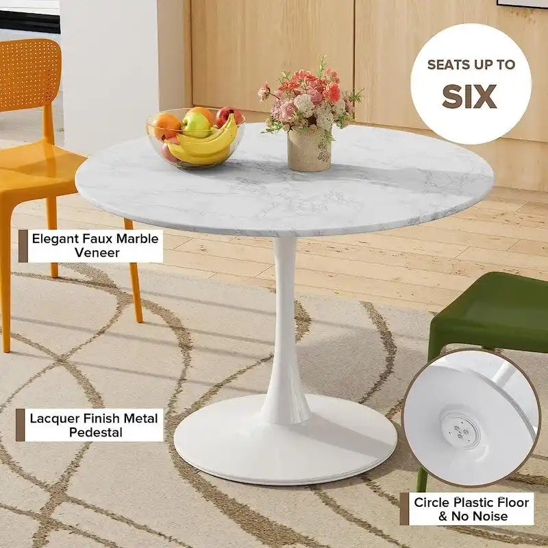 Table de cuisine ou de salle à manger ronde de style Mid-Century Modern avec plateau en MDF de qualité supérieure et pied central en acier pour salle à manger