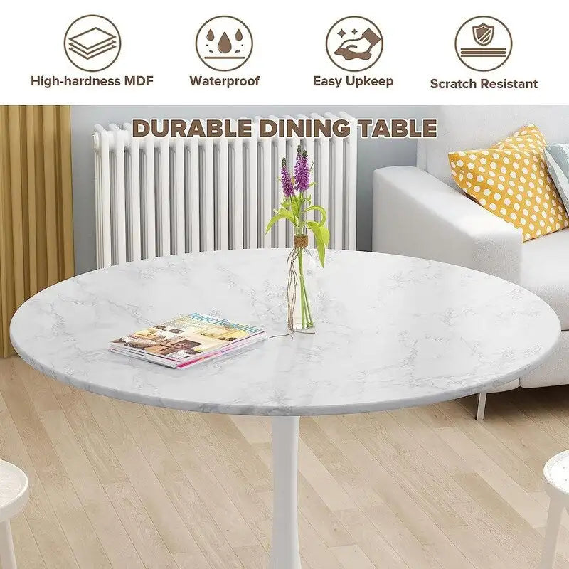 Table de cuisine ou de salle à manger ronde de style Mid-Century Modern avec plateau en MDF de qualité supérieure et pied central en acier pour salle à manger