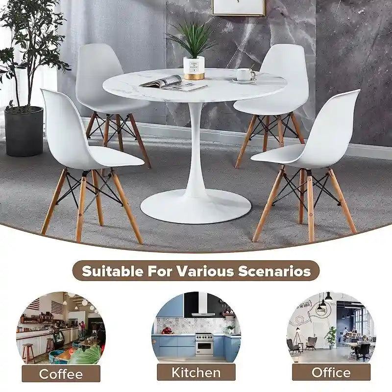 Table de cuisine ou de salle à manger ronde de style Mid-Century Modern avec plateau en MDF de qualité supérieure et pied central en acier pour salle à manger