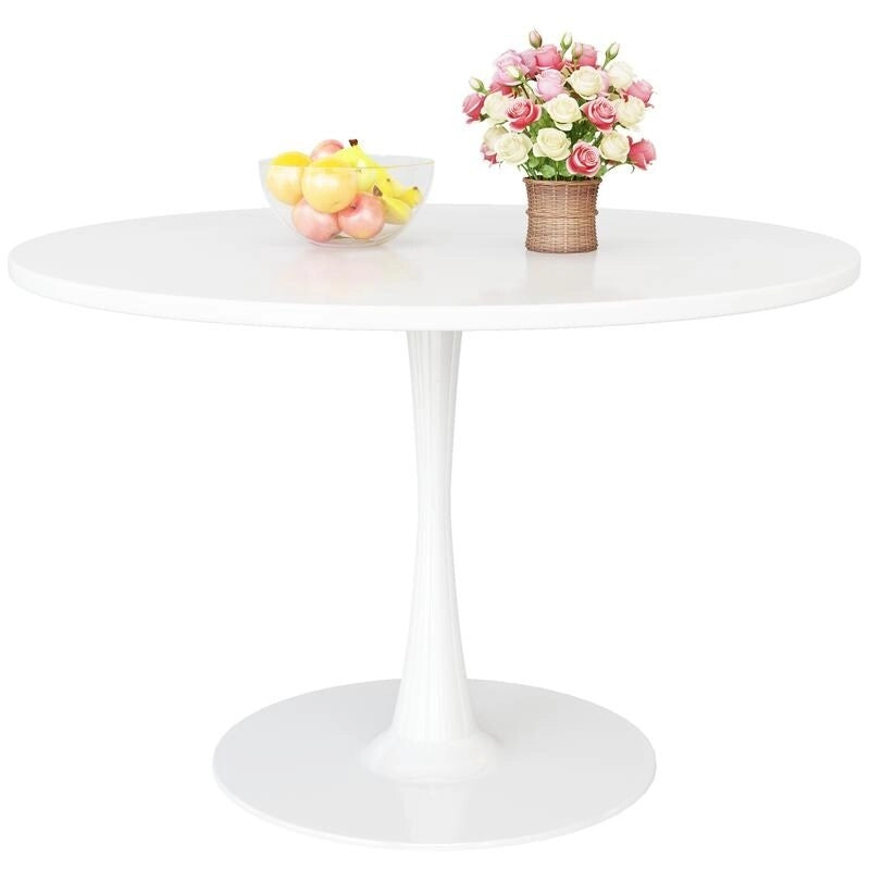 Table de cuisine ou de salle à manger ronde de style Mid-Century Modern avec plateau en MDF de qualité supérieure et pied central en acier pour salle à manger
