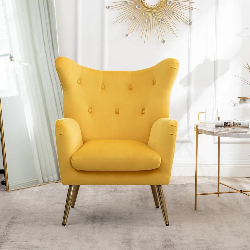Fauteuil d'appoint à oreilles en velours capitonné