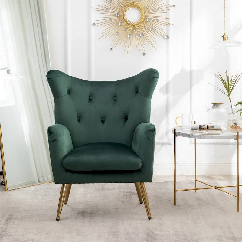 Fauteuil d'appoint à oreilles en velours capitonné