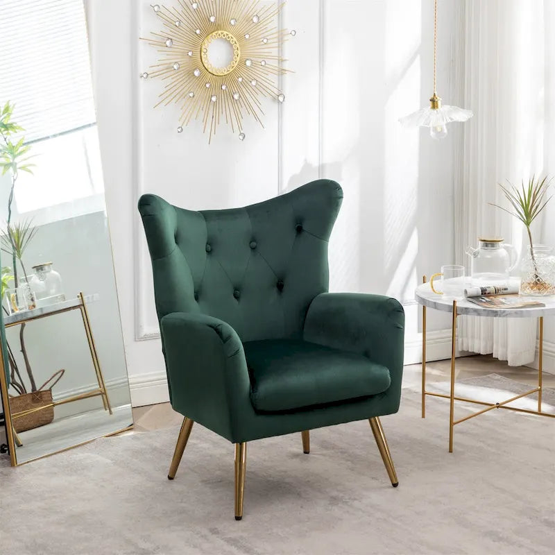 Fauteuil d'appoint à oreilles en velours capitonné