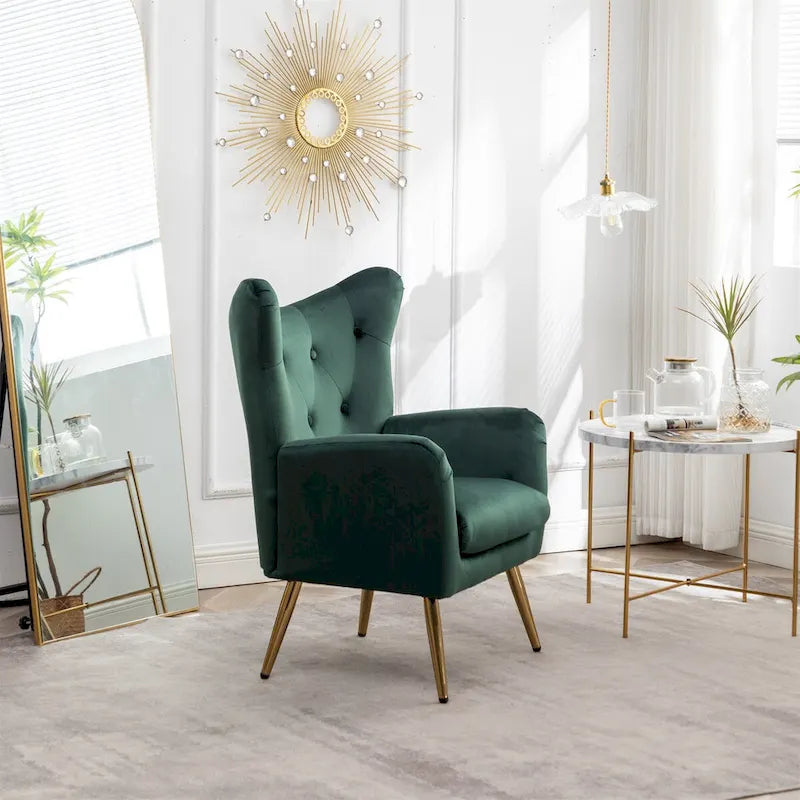 Fauteuil d'appoint à oreilles en velours capitonné