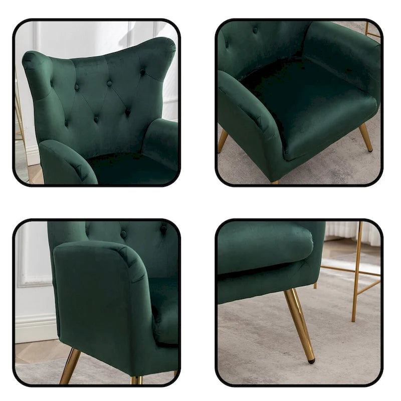 Fauteuil d'appoint à oreilles en velours capitonné