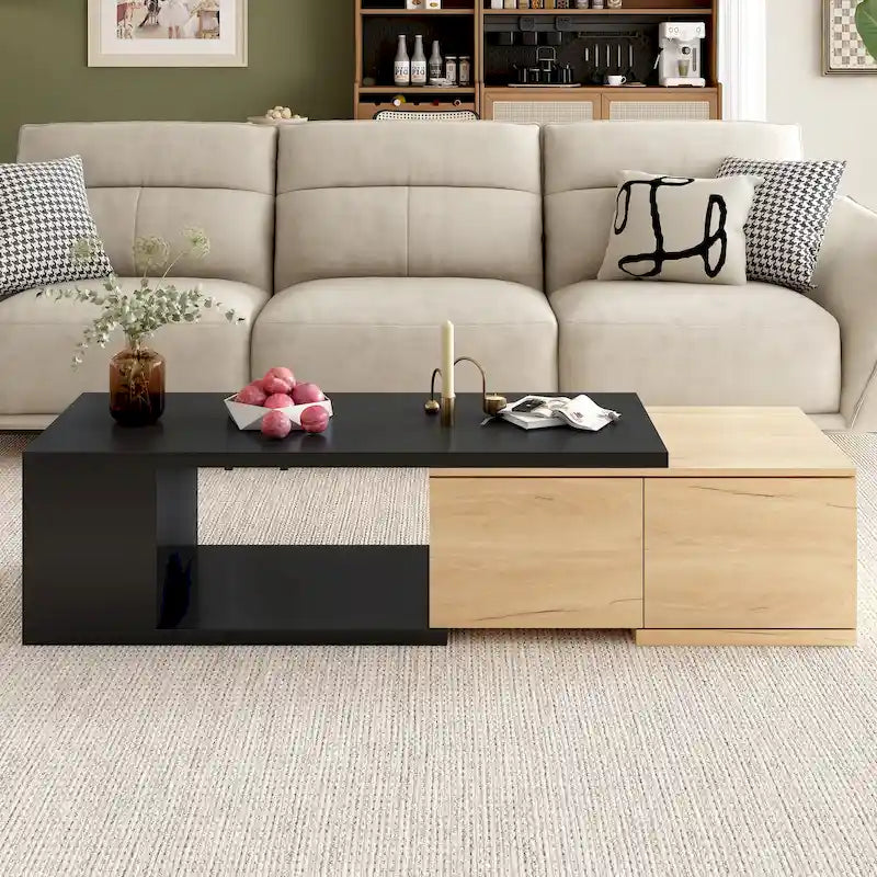 Table basse extensible avec 2 tiroirs de rangement