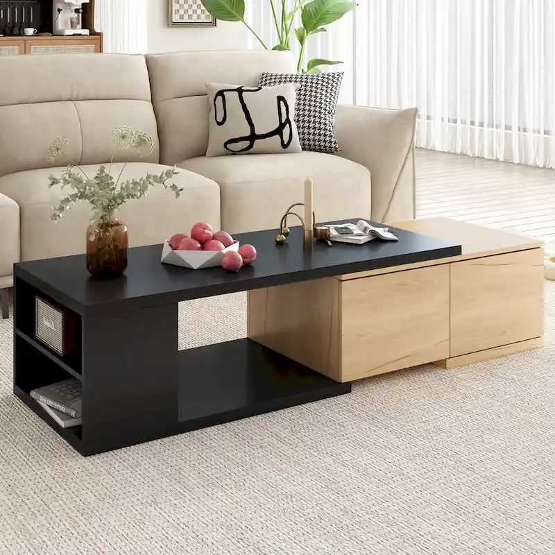 Table basse extensible avec 2 tiroirs de rangement