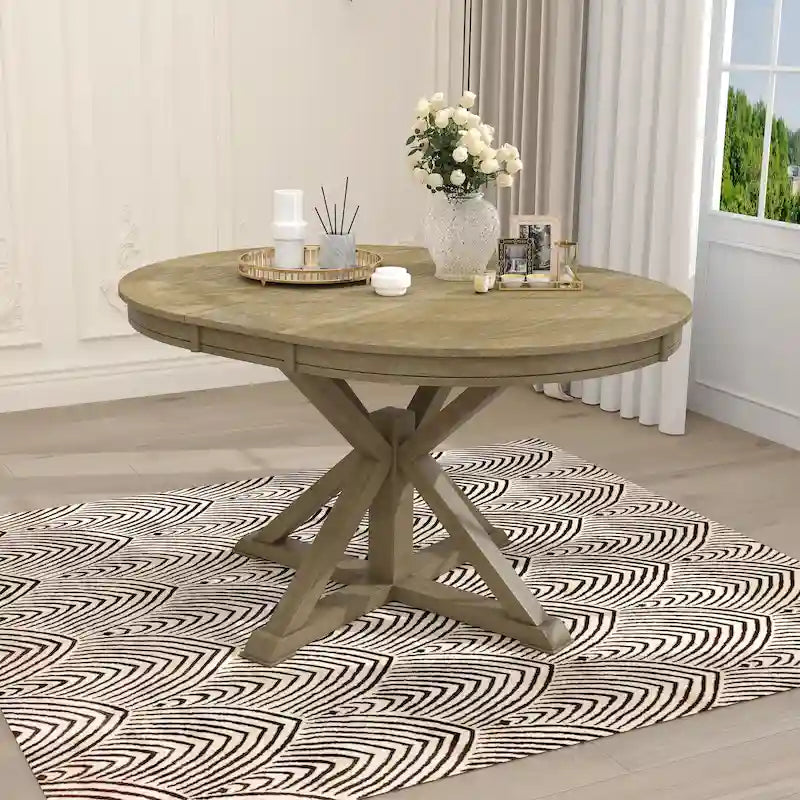 Table de salle à manger extensible de style rétro et fonctionnel, avec une rallonge de 30 cm