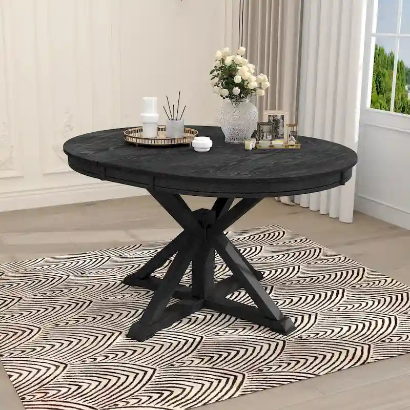 Table de salle à manger extensible de style rétro et fonctionnel, avec une rallonge de 30 cm