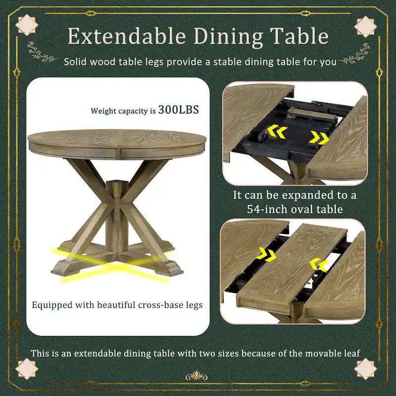 Table de salle à manger extensible de style rétro et fonctionnel, avec une rallonge de 30 cm