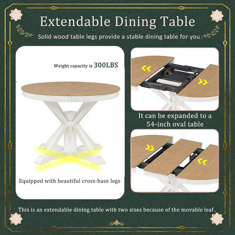 Table de salle à manger extensible de style rétro et fonctionnel, avec une rallonge de 30 cm