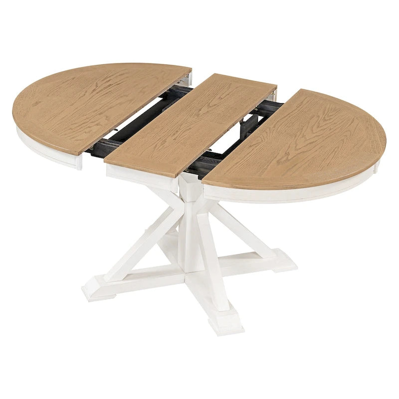 Table de salle à manger extensible de style rétro et fonctionnel, avec une rallonge de 30 cm