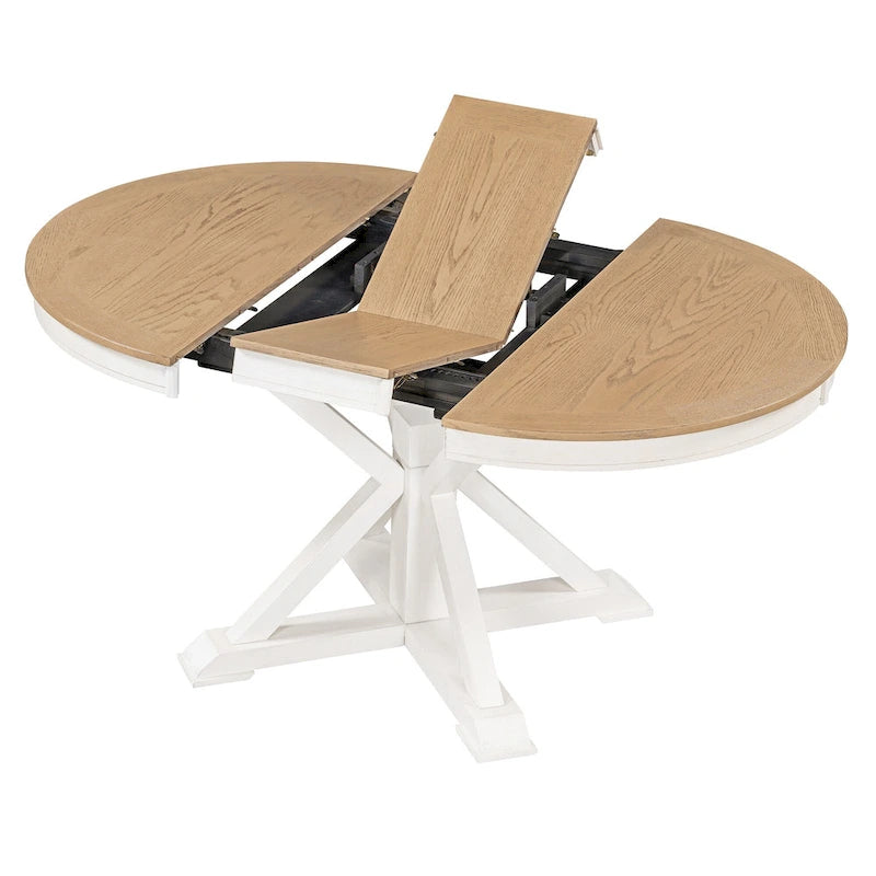 Table de salle à manger extensible de style rétro et fonctionnel, avec une rallonge de 30 cm