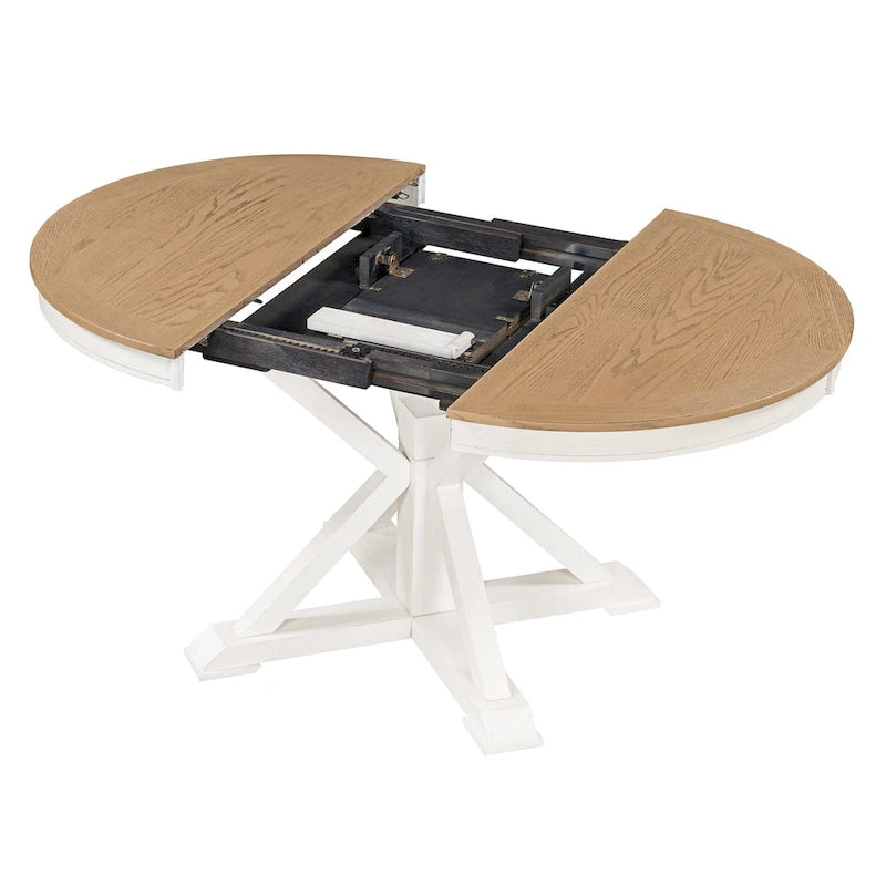 Table de salle à manger extensible de style rétro et fonctionnel, avec une rallonge de 30 cm