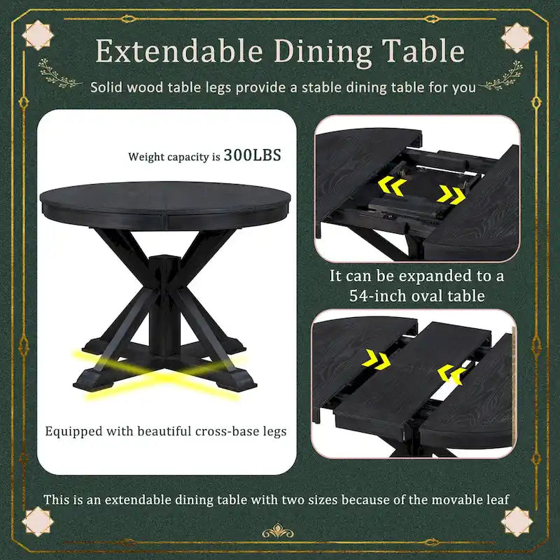 Table de salle à manger extensible de style rétro et fonctionnel, avec une rallonge de 30 cm