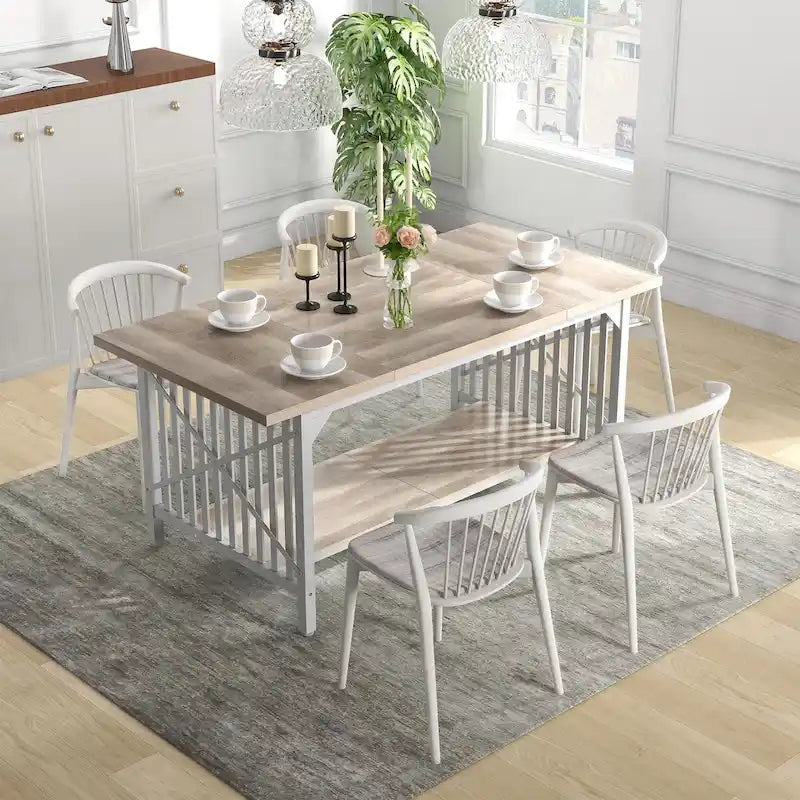 Grande table de cuisine à manger de 70 pouces pour 6 à 8 personnes, table de cuisine de style ferme industriel avec étagère de rangement