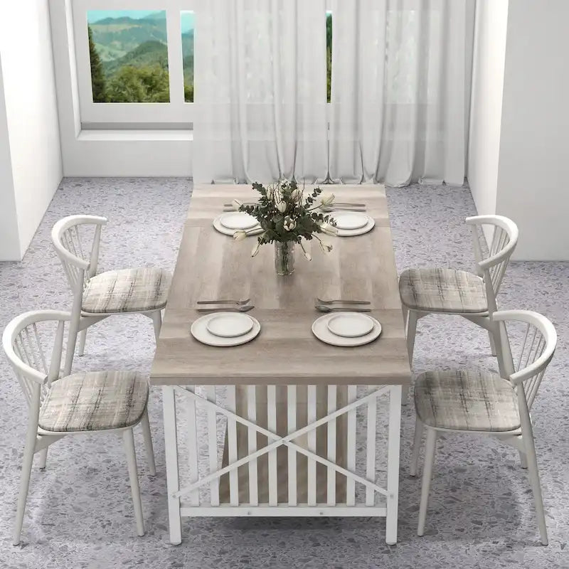 Grande table de cuisine à manger de 70 pouces pour 6 à 8 personnes, table de cuisine de style ferme industriel avec étagère de rangement