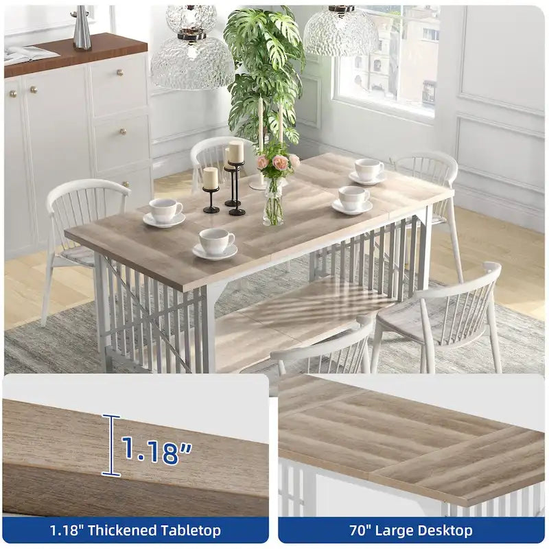 Grande table de cuisine à manger de 70 pouces pour 6 à 8 personnes, table de cuisine de style ferme industriel avec étagère de rangement