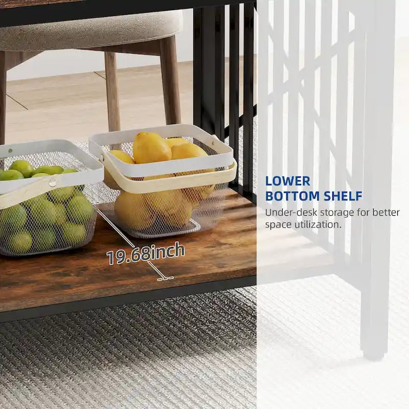 Grande table de cuisine à manger de 70 pouces pour 6 à 8 personnes, table de cuisine de style ferme industriel avec étagère de rangement