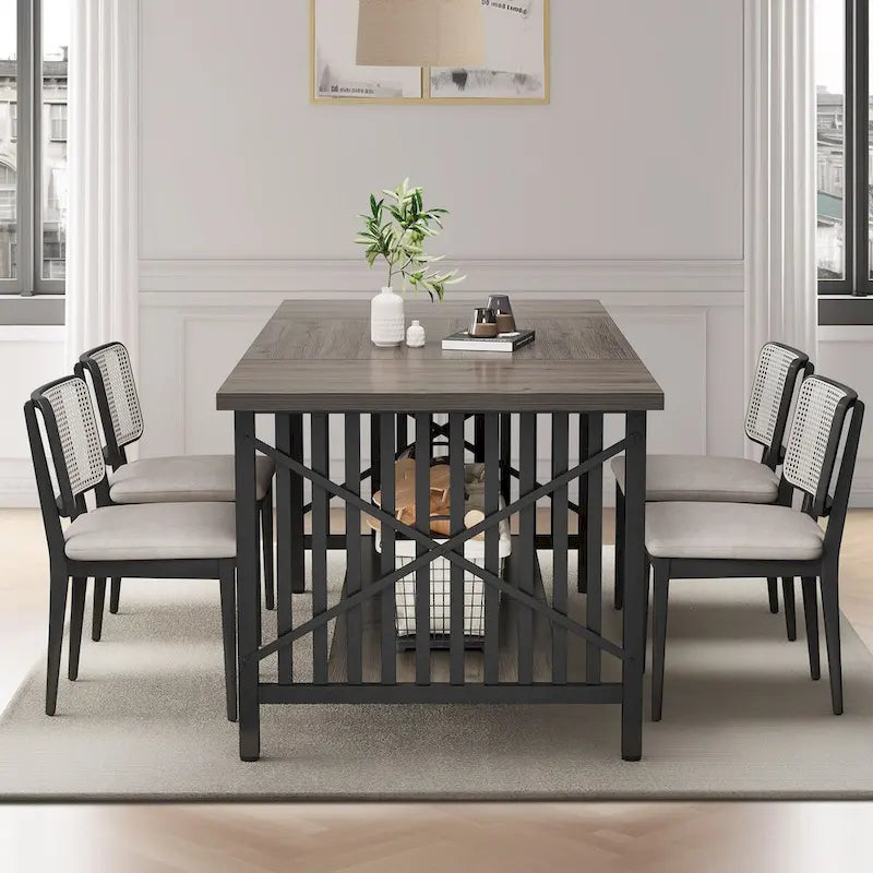 Grande table de cuisine à manger de 70 pouces pour 6 à 8 personnes, table de cuisine de style ferme industriel avec étagère de rangement