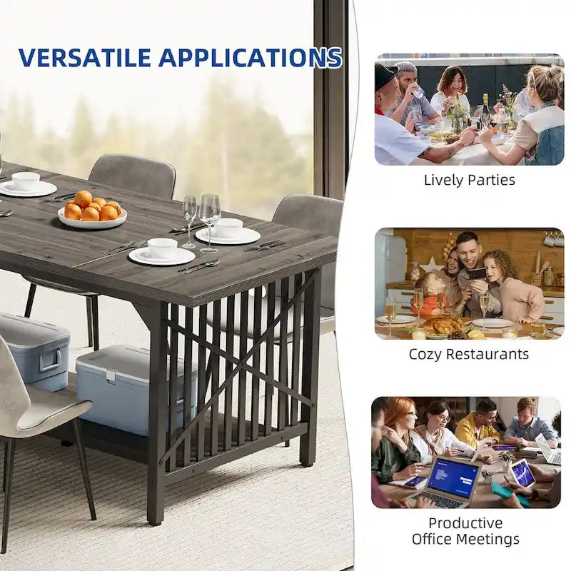 Grande table de cuisine à manger de 70 pouces pour 6 à 8 personnes, table de cuisine de style ferme industriel avec étagère de rangement