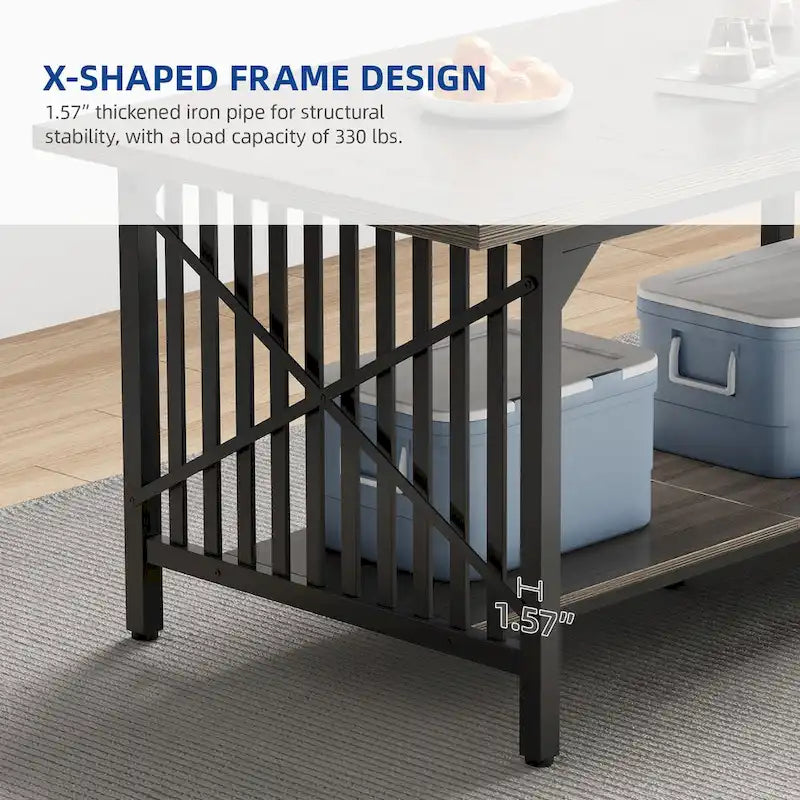 Grande table de cuisine à manger de 70 pouces pour 6 à 8 personnes, table de cuisine de style ferme industriel avec étagère de rangement