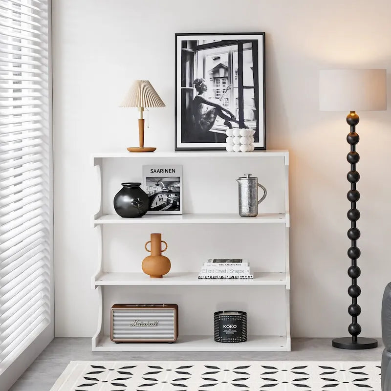 Étagère à livres et table basse multifonctionnelles à 4 niveaux blanches, étagère à livres créative, étagères de rangement minimalistes