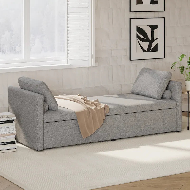 Chaise longue moderne pour lit de repos, lit de repos simple avec 2 tiroirs, pas besoin de matelas, parfait pour les salons et les bureaux à domicile