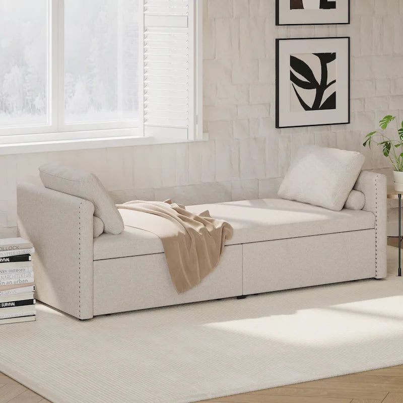Chaise longue moderne pour lit de repos, lit de repos simple avec 2 tiroirs, pas besoin de matelas, parfait pour les salons et les bureaux à domicile
