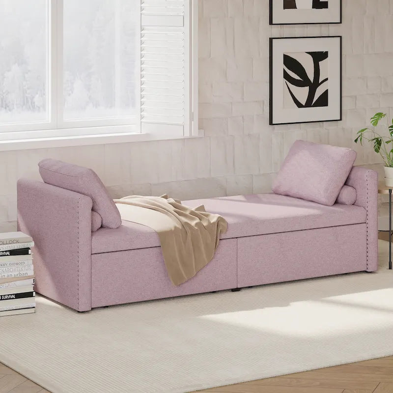 Chaise longue moderne pour lit de repos, lit de repos simple avec 2 tiroirs, pas besoin de matelas, parfait pour les salons et les bureaux à domicile