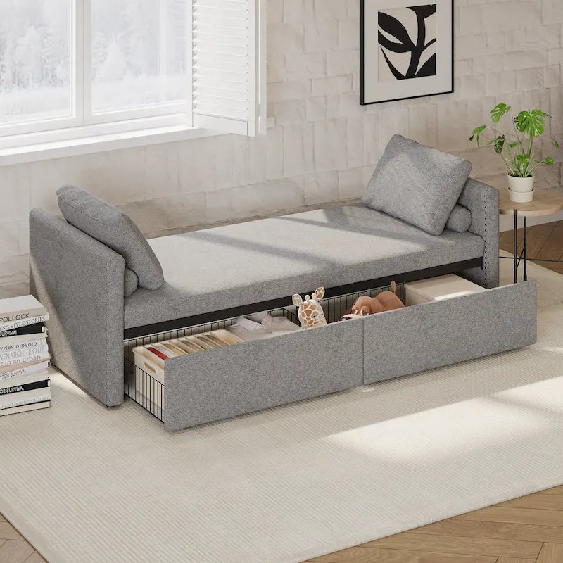 Chaise longue moderne pour lit de repos, lit de repos simple avec 2 tiroirs, pas besoin de matelas, parfait pour les salons et les bureaux à domicile