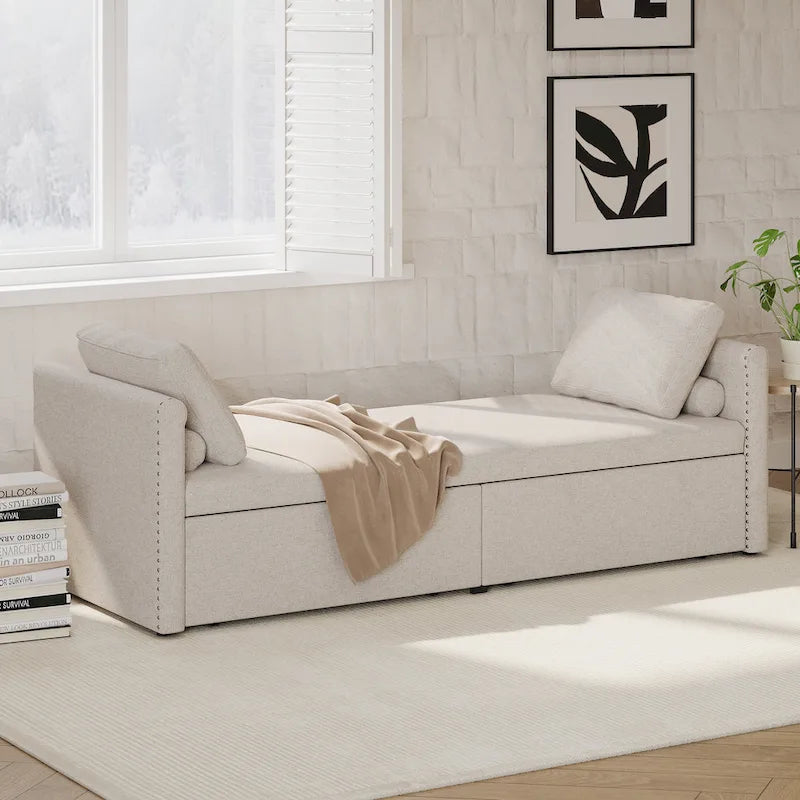 Chaise longue moderne pour lit de repos, lit de repos simple avec 2 tiroirs, pas besoin de matelas, parfait pour les salons et les bureaux à domicile